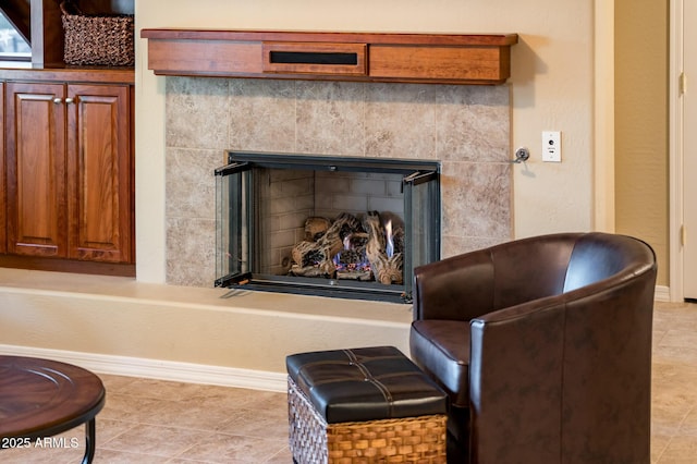 interior details featuring a fireplace