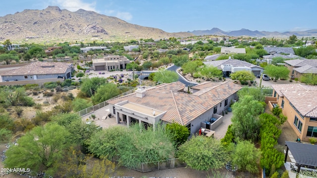 drone / aerial view featuring a mountain view