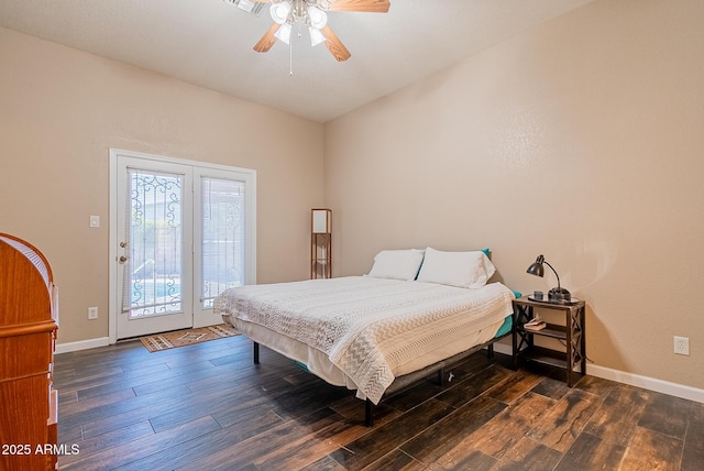 10691 E 37th Pl, Yuma, AZ 85365 - bedroom with baseboards, access to outside, ceiling fan, and wood finished floors