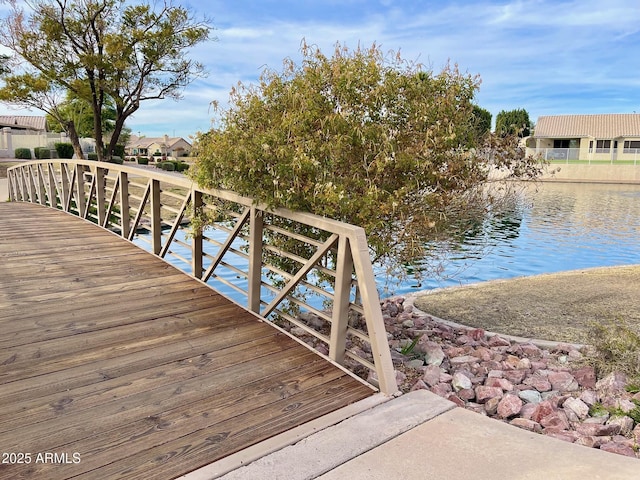 view of dock featuring a water view