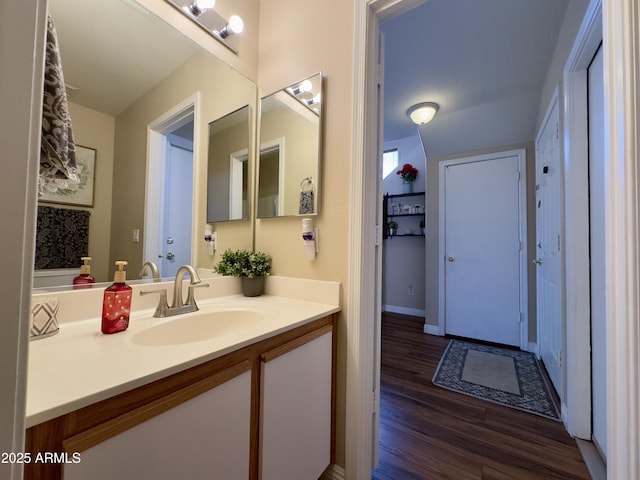 bathroom featuring wood finished floors and vanity