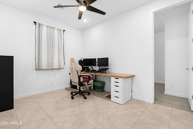 home office featuring ceiling fan