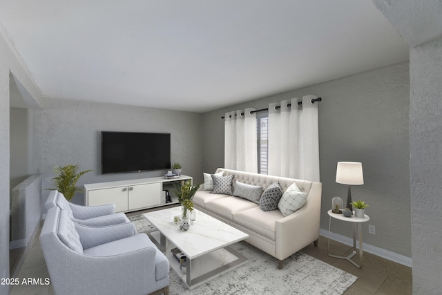 living room featuring light tile patterned floors