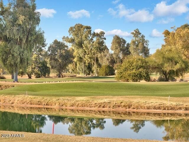 view of community featuring a yard and a water view