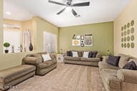 living room with ceiling fan