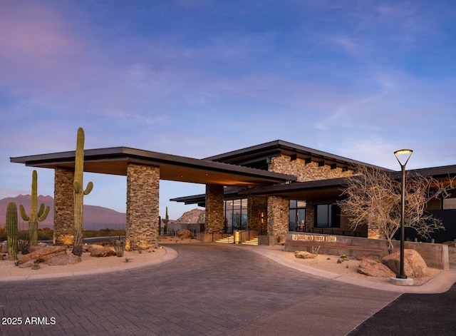 exterior space featuring a mountain view