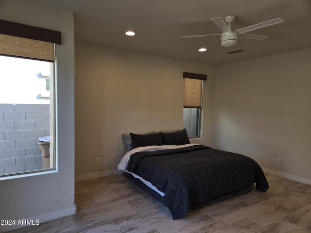 bedroom featuring ceiling fan