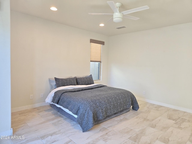 bedroom featuring ceiling fan