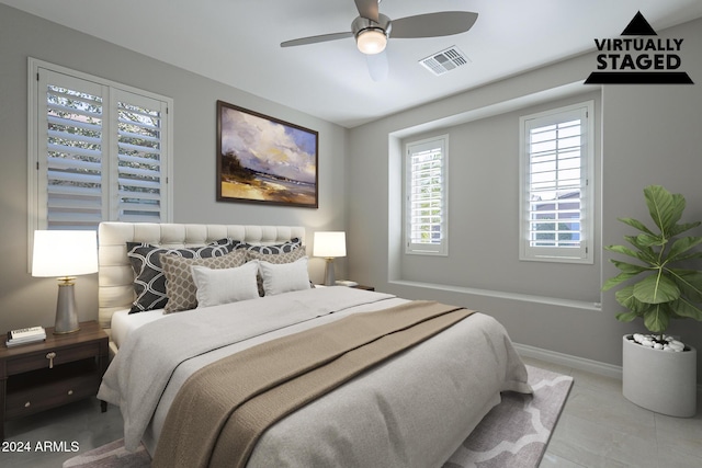 bedroom featuring ceiling fan