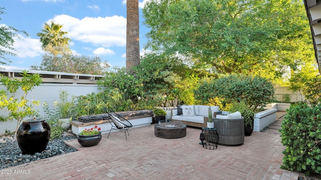 5714 N 11th St, Phoenix, AZ 85014 - fenced backyard with a patio and an outdoor living space with a fire pit