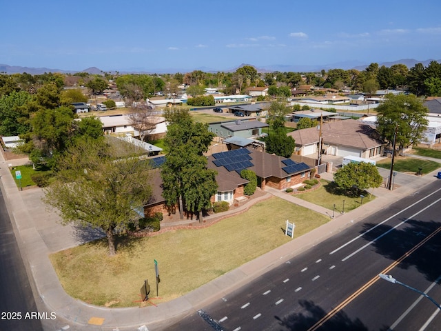 aerial view featuring a residential view and a mountain view