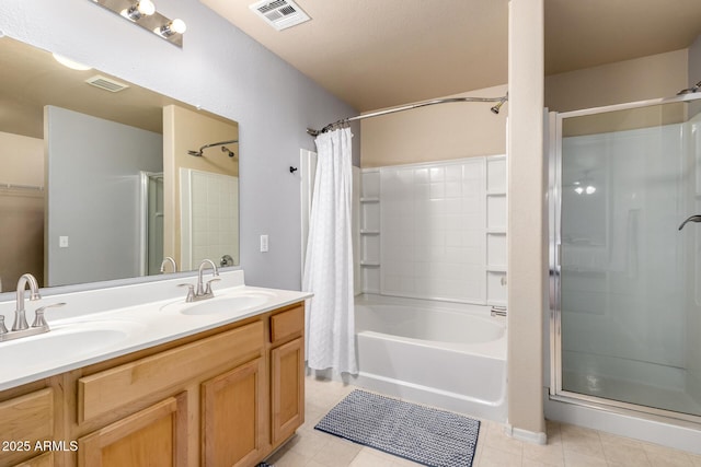 23332 N Serenity Trl, Florence, AZ 85132 - full bathroom featuring double vanity and shower / bath combo with shower curtain