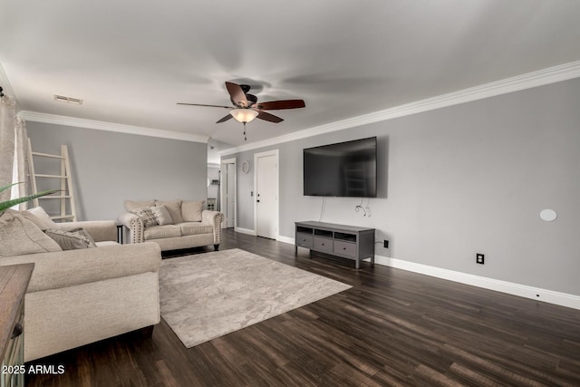 23332 N Serenity Trl, Florence, AZ 85132 - living room with a ceiling fan, ornamental molding, and wood finished floors