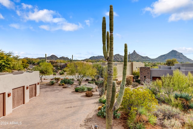 view of yard featuring a mountain view