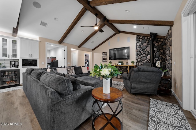 1500 W Pinetree Ct, Show Low, AZ 85901 - living area featuring wine cooler, a ceiling fan, and light wood-type flooring