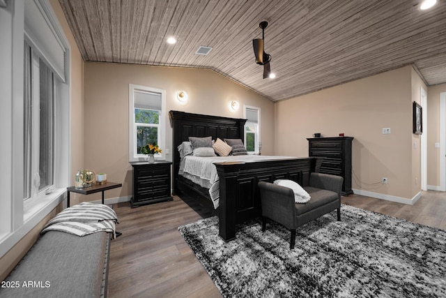 1500 W Pinetree Ct, Show Low, AZ 85901 - bedroom featuring vaulted ceiling, wooden ceiling, light wood finished floors, and recessed lighting