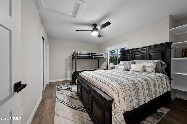 1500 W Pinetree Ct, Show Low, AZ 85901 - bedroom with wood finished floors, attic access, a closet, and ceiling fan