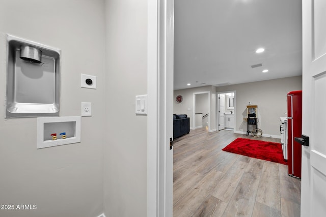 1500 W Pinetree Ct, Show Low, AZ 85901 - washroom featuring electric dryer hookup, washer hookup, wood finished floors, and recessed lighting