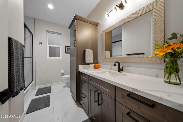 1500 W Pinetree Ct, Show Low, AZ 85901 - bathroom featuring vanity, marble look tile flooring, and enclosed tub / shower combo