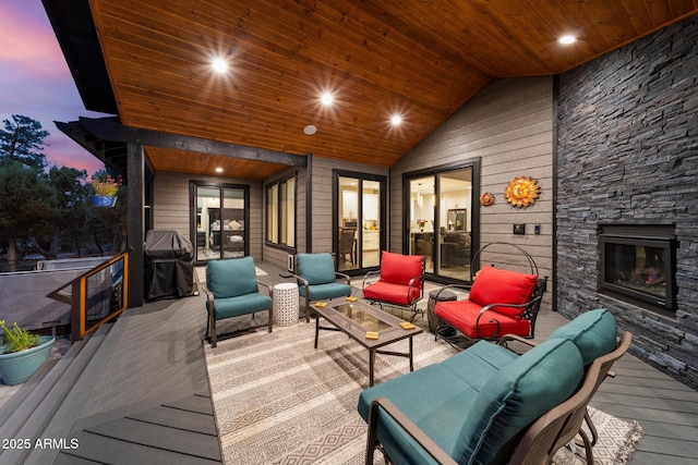 1500 W Pinetree Ct, Show Low, AZ 85901 - wooden terrace featuring an outdoor living space with a fireplace and a grill