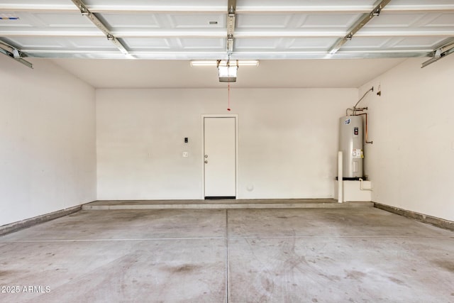 garage with water heater, baseboards, and a garage door opener