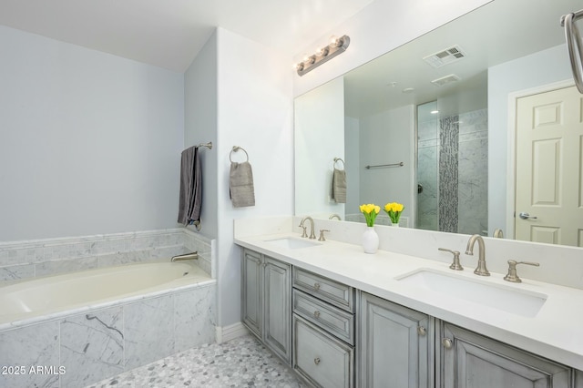 bathroom with vanity and separate shower and tub