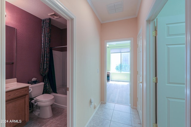 full bath featuring toilet, tile patterned flooring, vanity, and visible vents