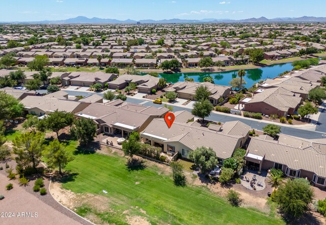 birds eye view of property featuring a residential view and a mountain view