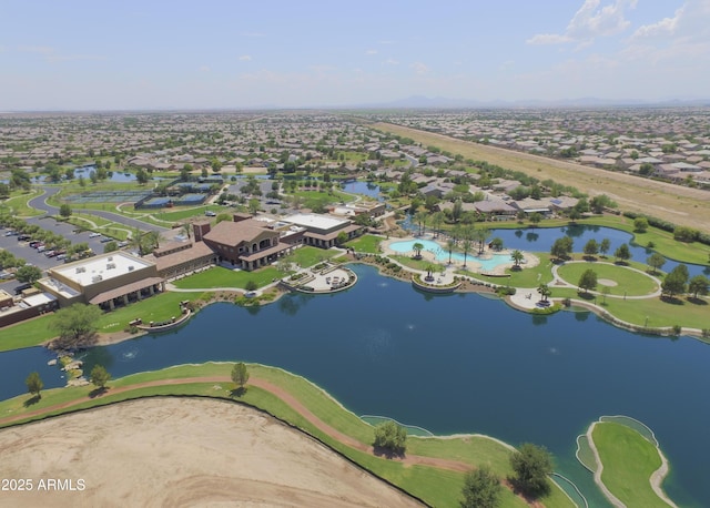 aerial view with a residential view and a water view