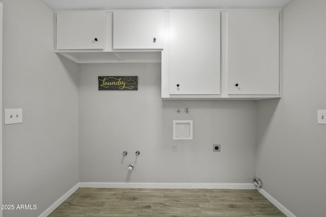 5148 E Edgewood Cir, Mesa, AZ 85206 - laundry area with gas dryer hookup, electric dryer hookup, hookup for a washing machine, cabinet space, and light wood finished floors