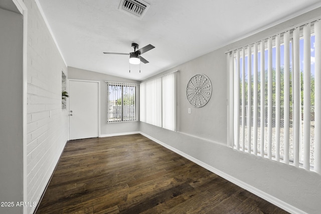 5148 E Edgewood Cir, Mesa, AZ 85206 - entryway with ceiling fan, wood finished floors, and vaulted ceiling
