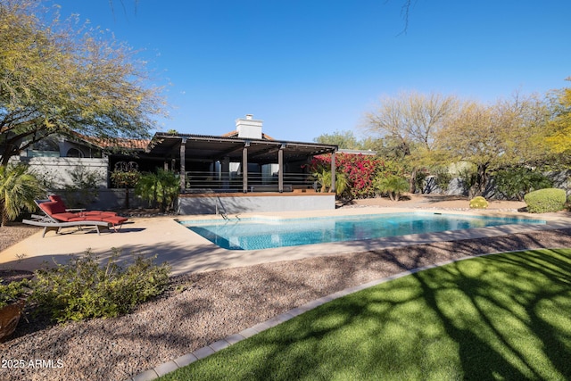 view of pool featuring a fenced in pool, a patio area, and fence