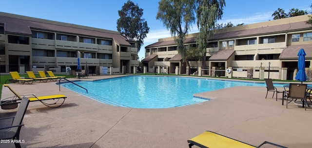 view of swimming pool with a patio