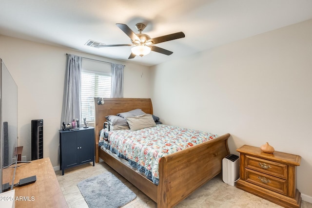 bedroom with visible vents and ceiling fan