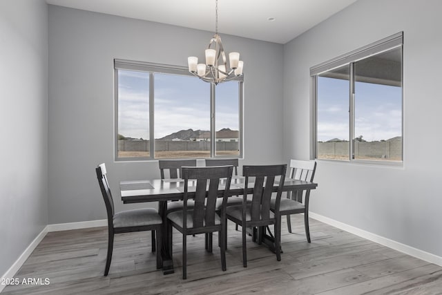 dining area with a healthy amount of sunlight, baseboards, and wood finished floors