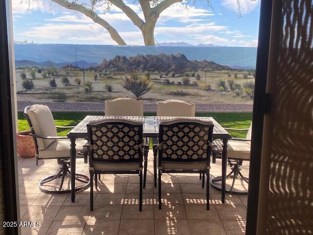 view of patio with a mountain view