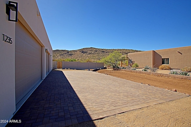 view of patio with a mountain view