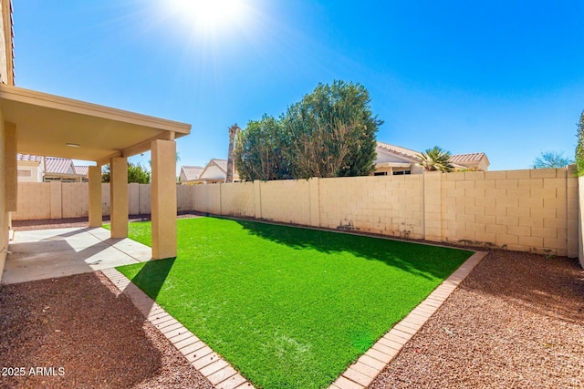 view of yard with a patio and a fenced backyard