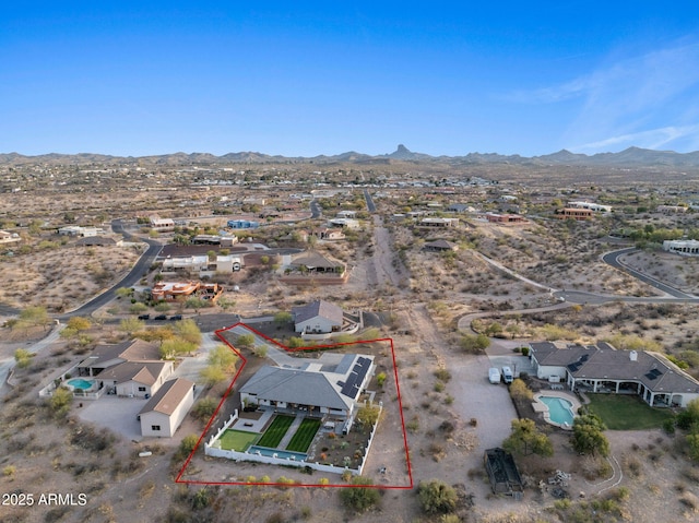 birds eye view of property featuring a residential view and a mountain view