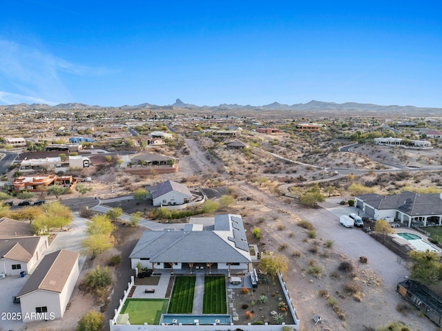 birds eye view of property with a residential view and a mountain view