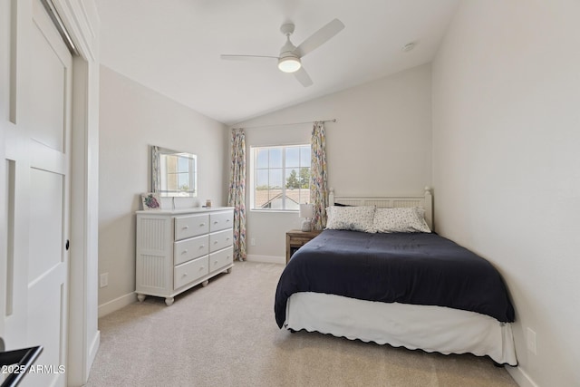 2258 N Gentry, Mesa, AZ 85213 - bedroom with lofted ceiling, light colored carpet, and ceiling fan