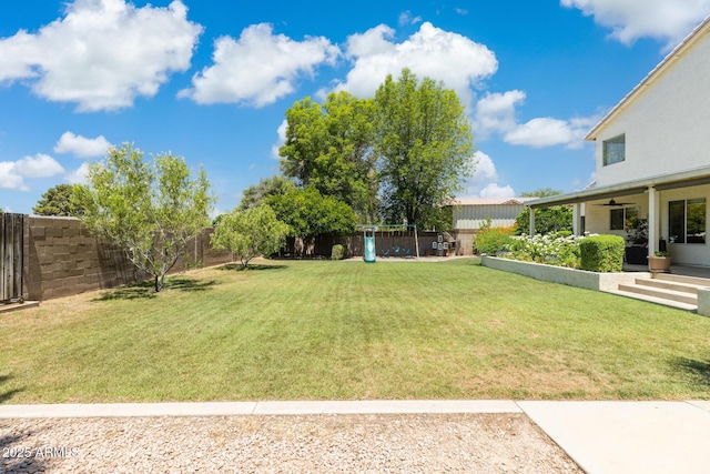 2258 N Gentry, Mesa, AZ 85213 - fenced backyard featuring ceiling fan