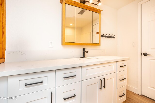 bathroom with vanity and wood-type flooring