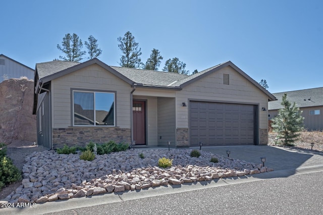 211 S Thunder Mtn, Payson, AZ 85541 - single story home featuring a garage, stone siding, driveway, and roof with shingles