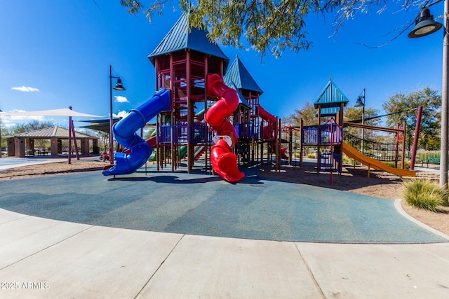 view of jungle gym with a gazebo