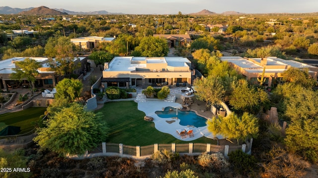 drone / aerial view featuring a mountain view