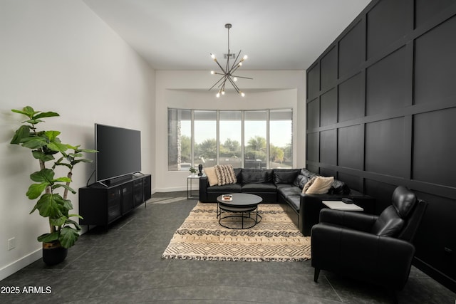 living room with a chandelier