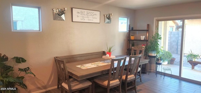 dining area with wood-type flooring and a wealth of natural light