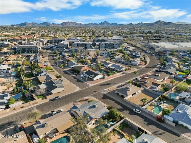 aerial view with a residential view and a mountain view