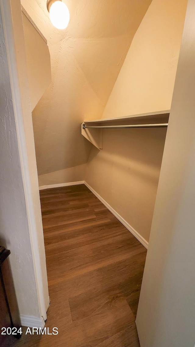 spacious closet with dark wood-type flooring